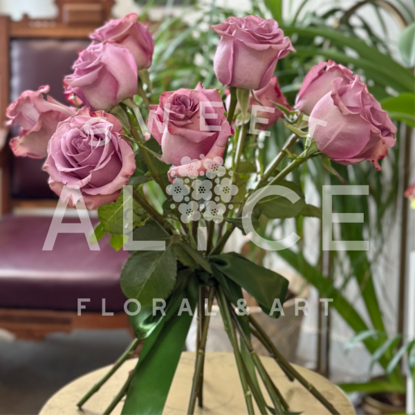 One Dozen Lavender Wrapped Roses