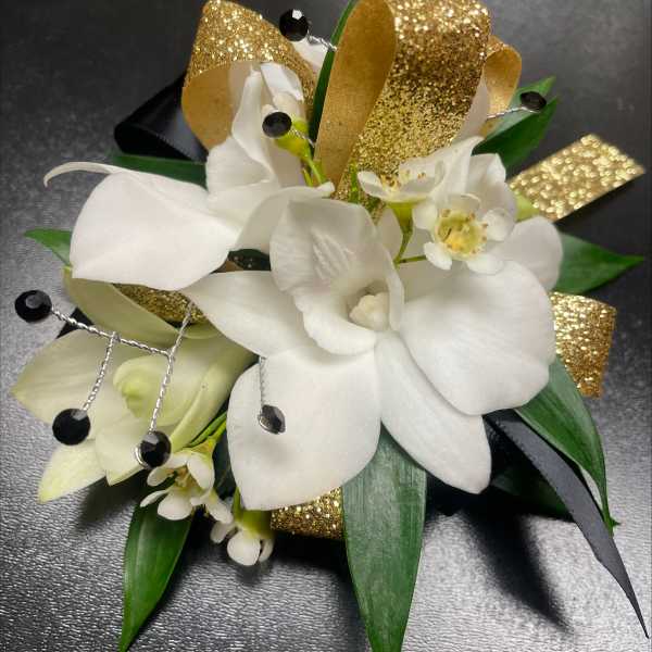 Gold and White Corsage