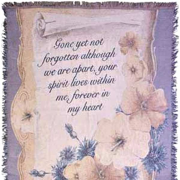 Memorial blanket with a sympathy verse and floral border