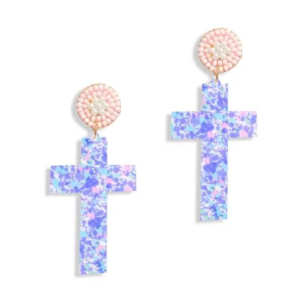 Lilac Confetti Cross Earrings