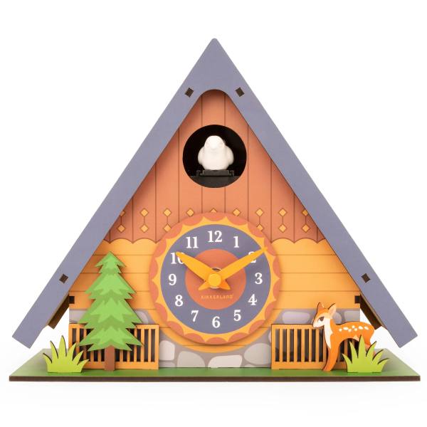 Decorative birdhouse-shaped clock with a deer and tree accents