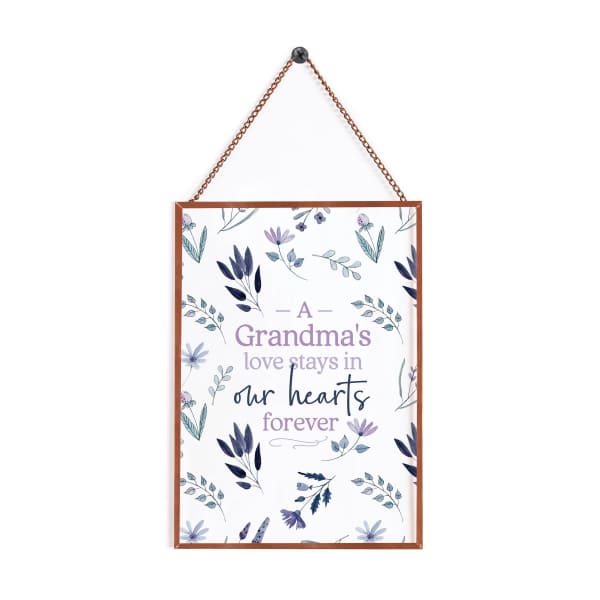 Framed hanging sign with floral pattern and Grandma memorial text