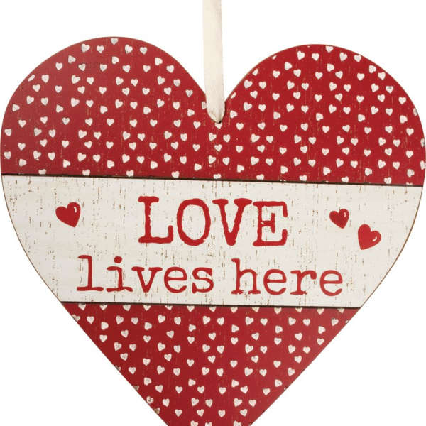 Love lives here, Heart Shaped Sign