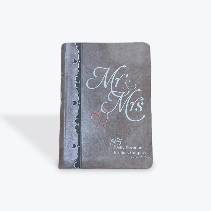 Brown devotional book with "Mr & Mrs" on the cover