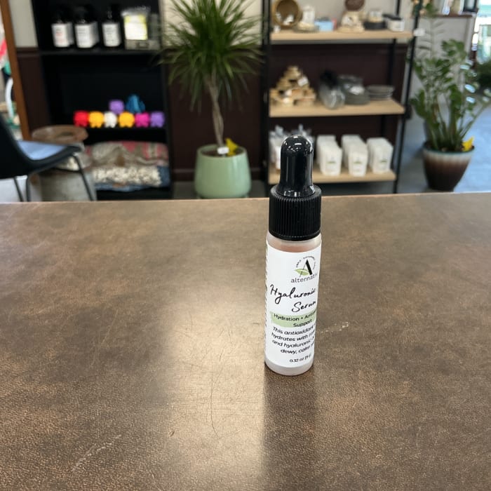 Small serum bottle on a counter in a shop interior