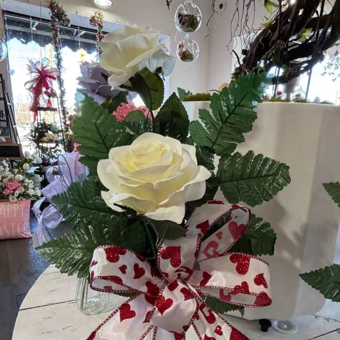 White Artificial Rose duo budvase