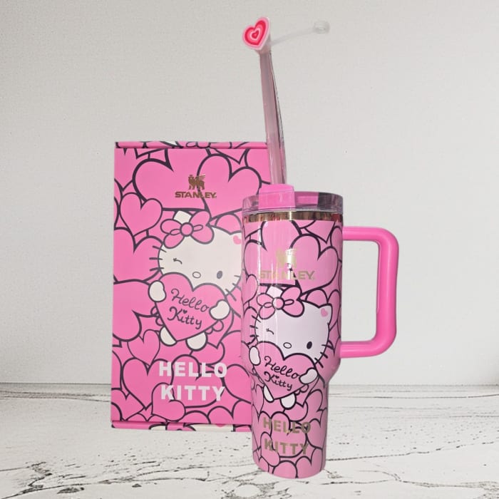 Pink Hello Kitty Stanley tumbler with matching box and straw