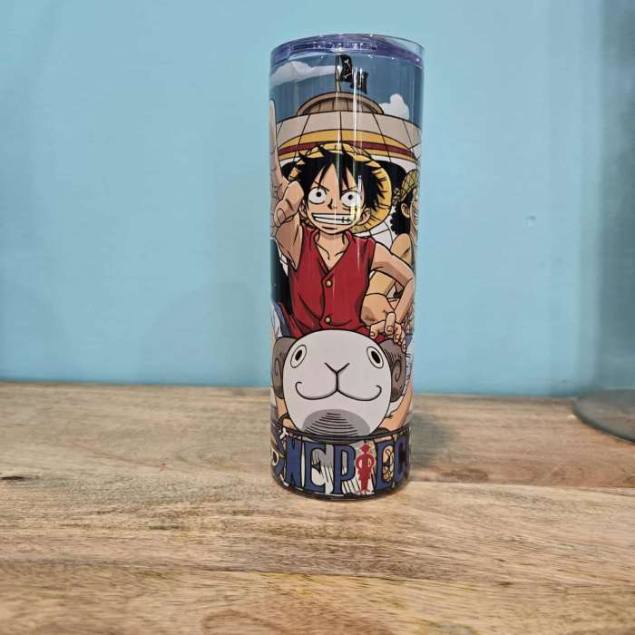 Anime-themed insulated tumbler with a clear lid