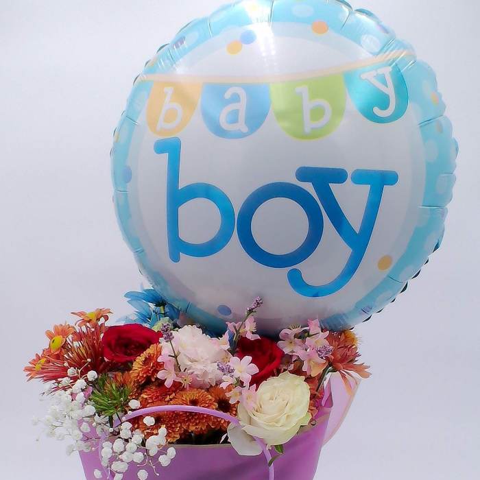 "Welcome Baby Boy" Flowers Gift Bag with Balloon