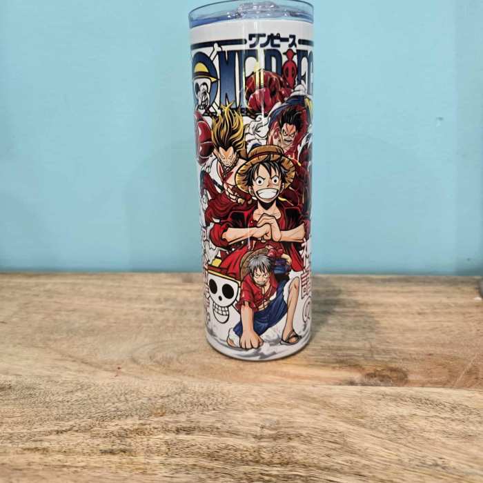Anime-themed insulated tumbler with a clear lid