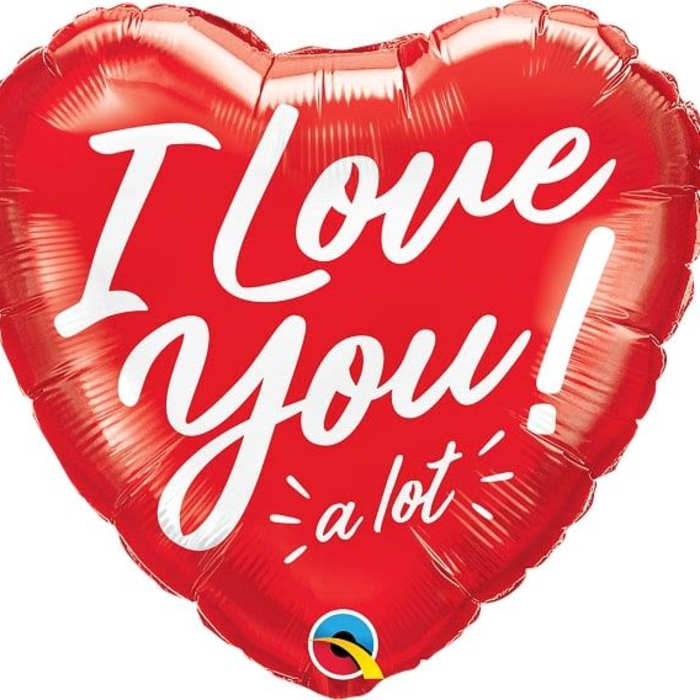 Red heart-shaped balloon with the words "I Love You a lot"