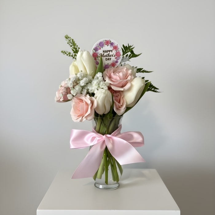 Blush Elegance Tulip & Spray Rose Vase