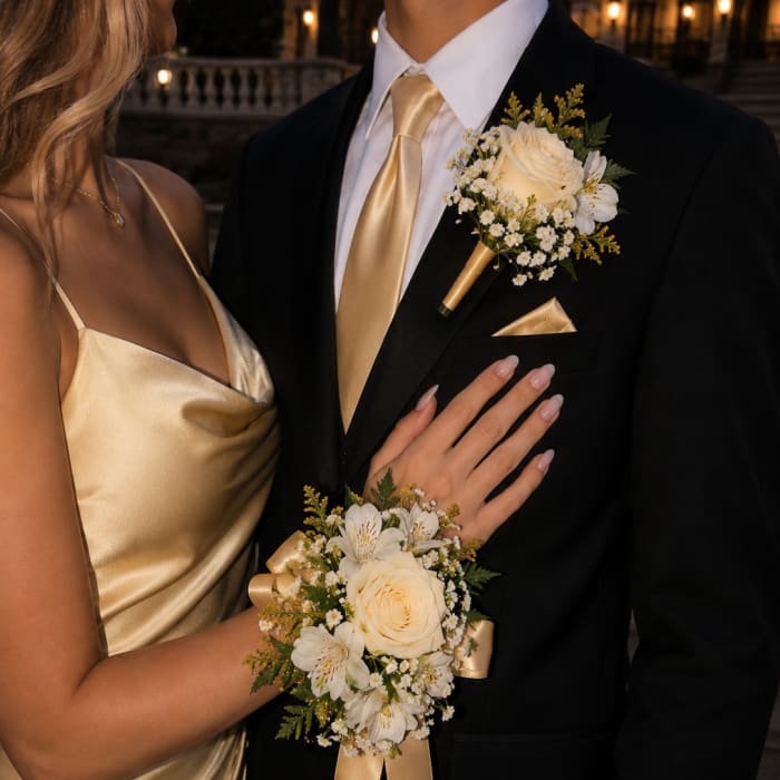 Champagne Garden Corsage & Boutonniere Set