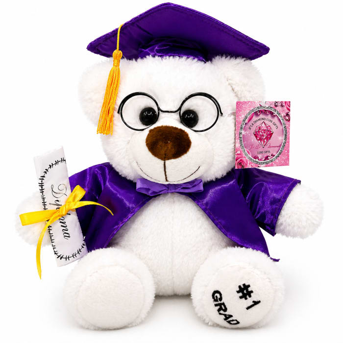 White Purple Scholar Graduation Teddy Bear – Je’La Diamond Luxe Gifts