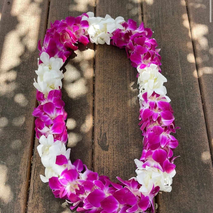 Purple and White orchid lei