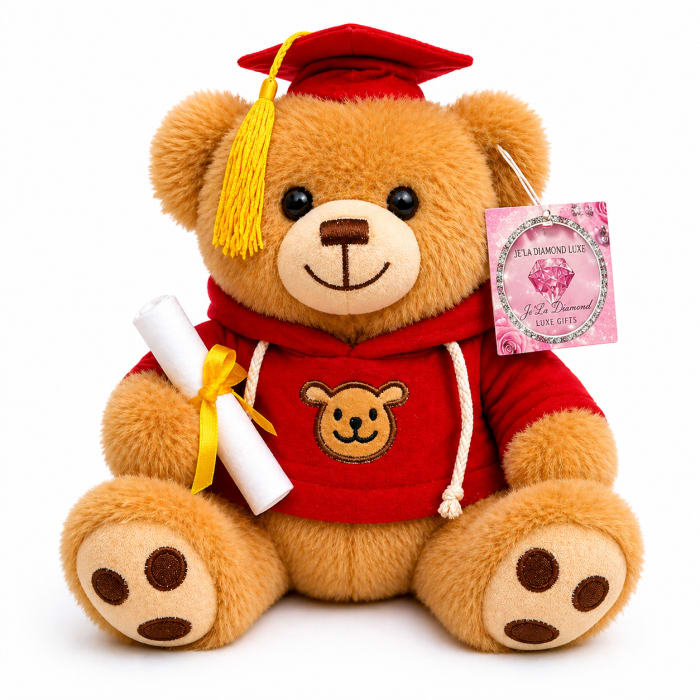 Graduation Teddy Bear in Red Hoodie – Je’La Diamond Luxe Gifts