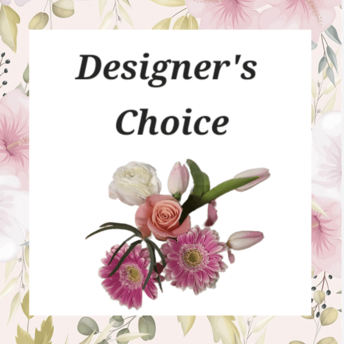 Designer’s Choice floral arrangement with pink and white blooms