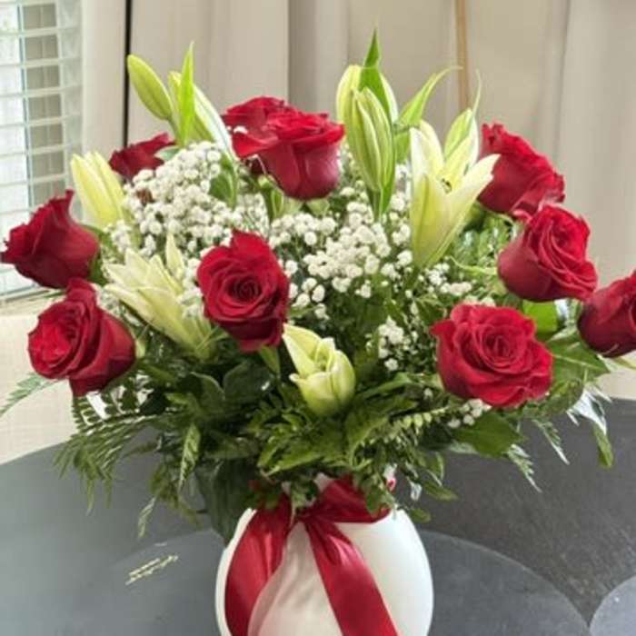 Red Roses & White Lilies Arrangement | Flower Delivery Midland, TX