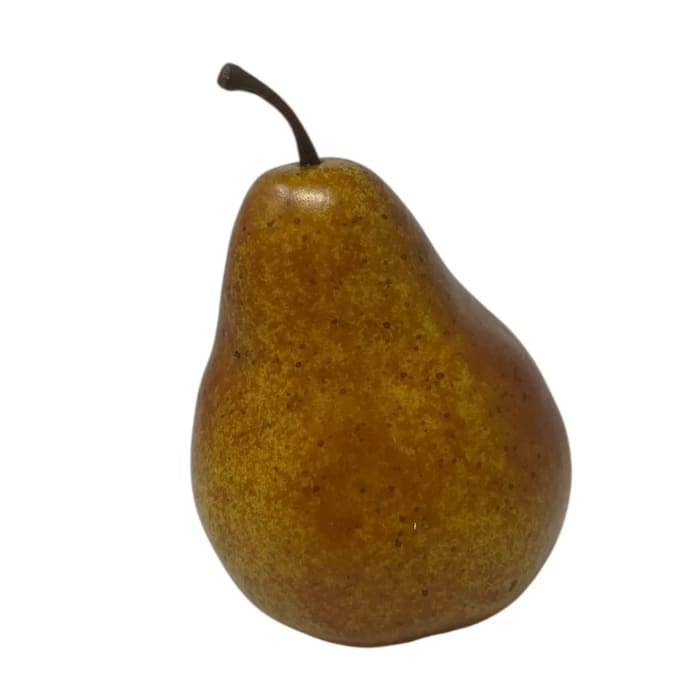 Single brown pear on a white background