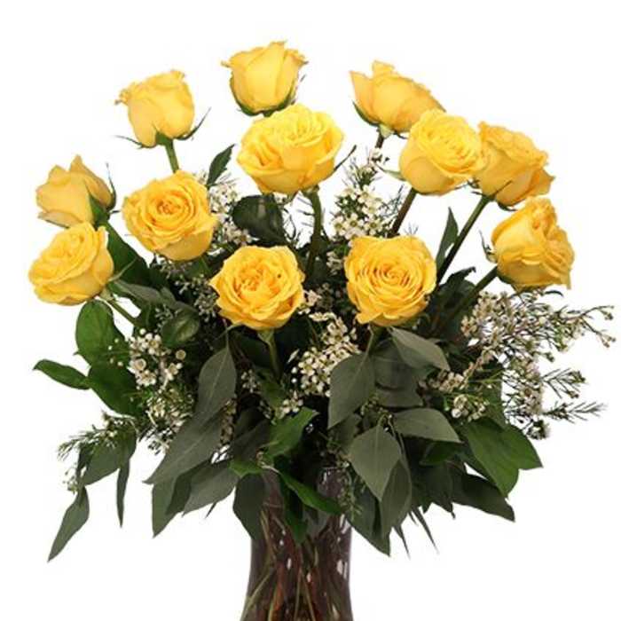 Dozen Yellow Roses Flower Arrangement