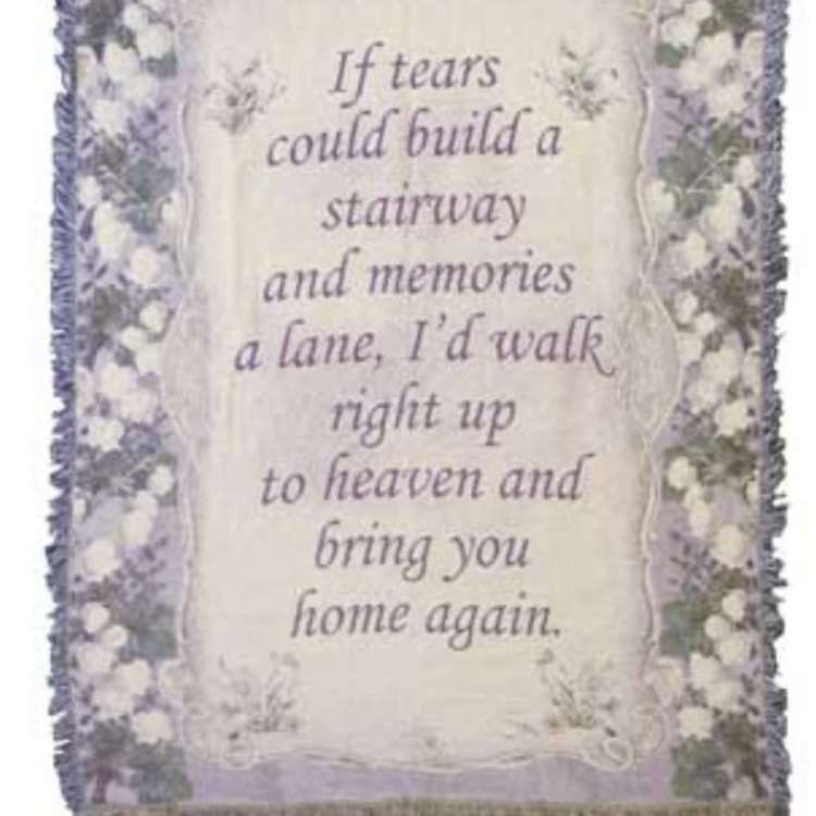 Lavender memorial blanket with a sympathy quote and floral border