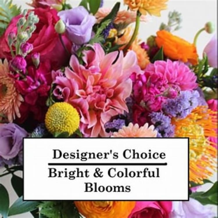 Bright mixed bouquet with pink, purple, orange, and yellow flowers