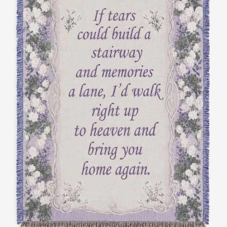 Lavender memorial throw with floral border and a sympathy quote