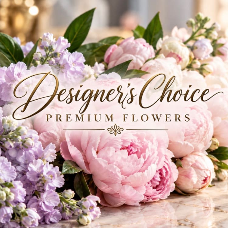 Pink peonies and lavender flowers with a text overlay