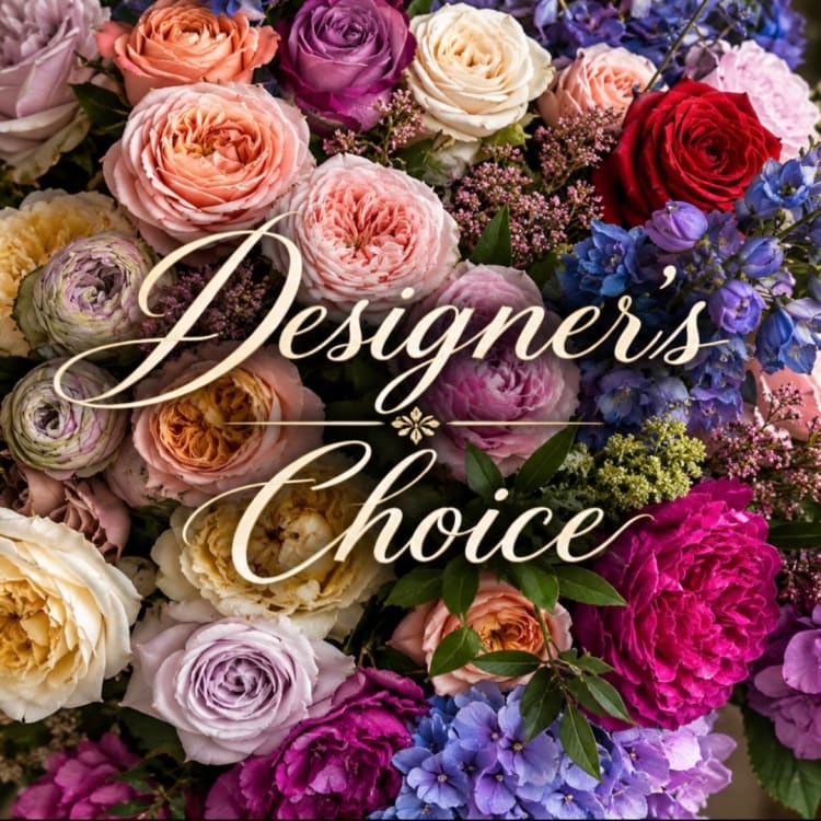 Mixed bouquet of roses and hydrangeas with overlaid text