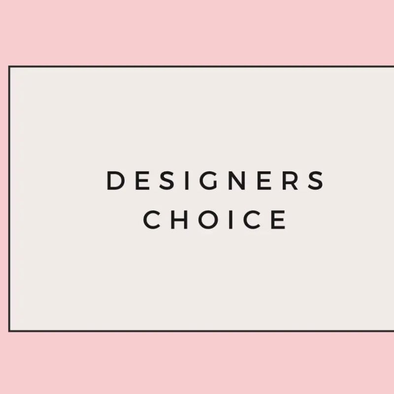 Pink card with the words "Designers Choice"