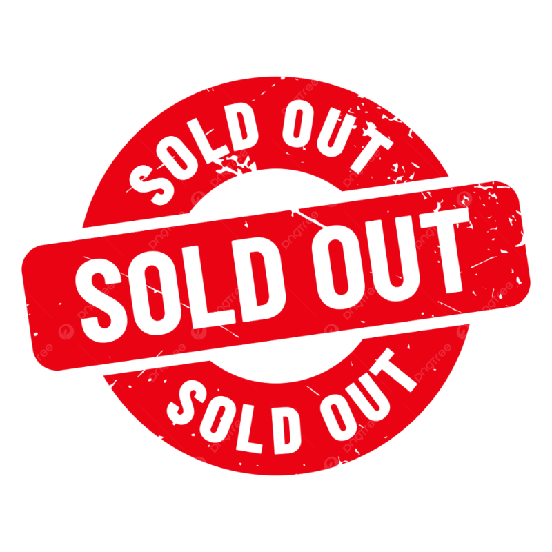 Red sold out stamp graphic on a green background