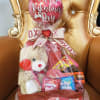 12" Candy snack basket with goodies, 
14" bear &amp; balloon