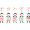 Set of five Santa Claus hanging ornaments with holiday sayings