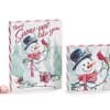 Two snowman-themed gift bags with winter designs