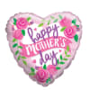 Heart-shaped pink balloon with "happy Mother's day" text and floral graphics