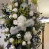 White and blue standing spray