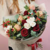 Bouquet of Roses with eucalyptus nd Hypericum.