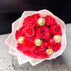12 HOT PINK ROSES 
5 FERRO ROCHER 
PINK PAPER ( THE DESIGN