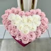 Heart-shaped box of pink and white roses