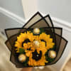 Sunflower bouquet with Ferrero Rocher chocolates in black wrap