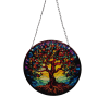 Round hanging stained-glass panel with a colorful tree design