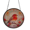 Round hanging plaque with a bird and red flowers