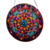 Round stained-glass-style hanging panel with colorful floral mandala design