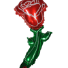 Red rose-shaped foil balloon with a green stem