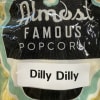 Bag of Dillly Dilly Famous Popcorn with a white label