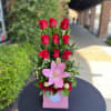 9 red roses and pink lilies 