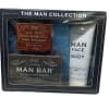 Men's grooming gift set in a black box with soap and body wash