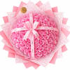 Pink rose bouquet wrapped in patterned paper with a Dior ribbon