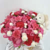 mixed flowers with basket and teddy bear.

NOTE: Teddy Bear optional. Let us