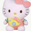 Hello Kitty plush toy with a pink bow and pastel outfit